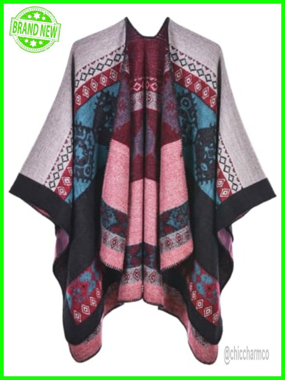 Women's Oversized Reversible Poncho Wrap Open Front Cape Cardigan Sweater